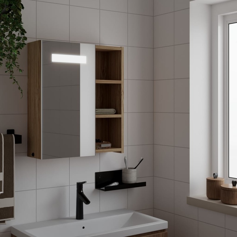 Armoire de salle de bain  miroir avec LED chne 45x13x52 cm