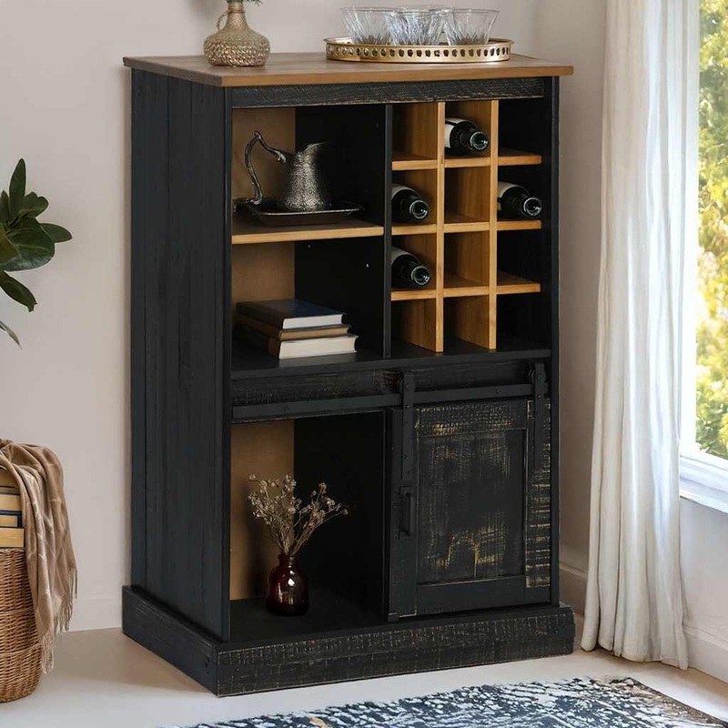 Armoire  vin HALDEN casiers  vin porte coulissante noir pin