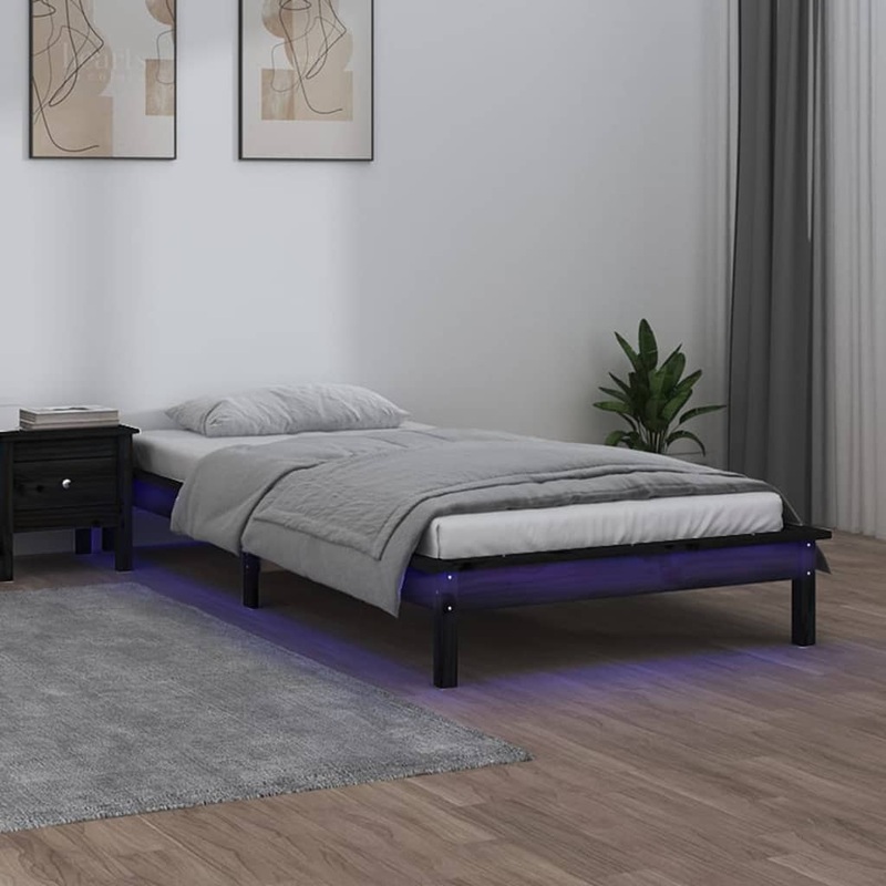 Cadre de lit  LED sans matelas noir 90x200 cm bois massif