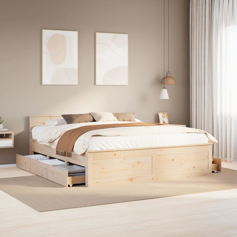 Cadre de lit sans matelas avec tte de lit 200x200 cm bois pin