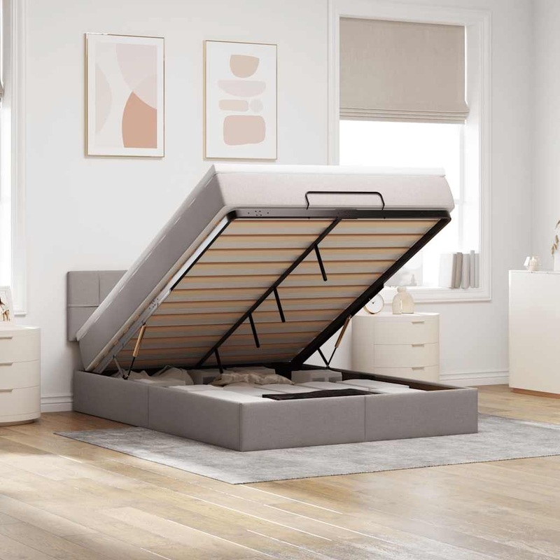 Lit ottoman avec matelas taupe 140x200 cm tissu