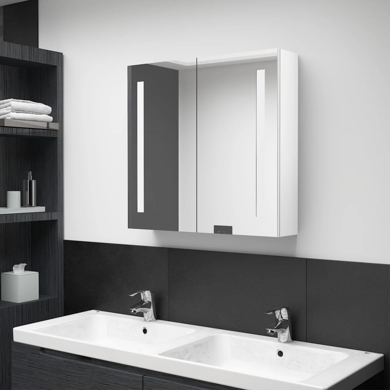 Armoire de salle de bain  miroir LED Blanc brillant 62x14x60cm
