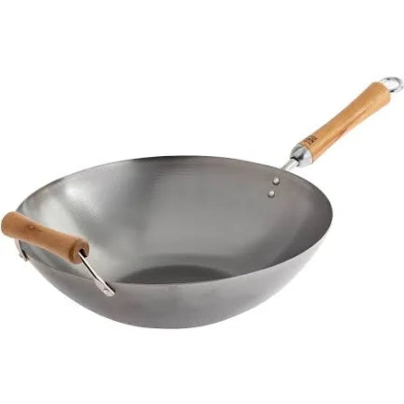 14 inch Carbon Steel Wok w/Birch Handles