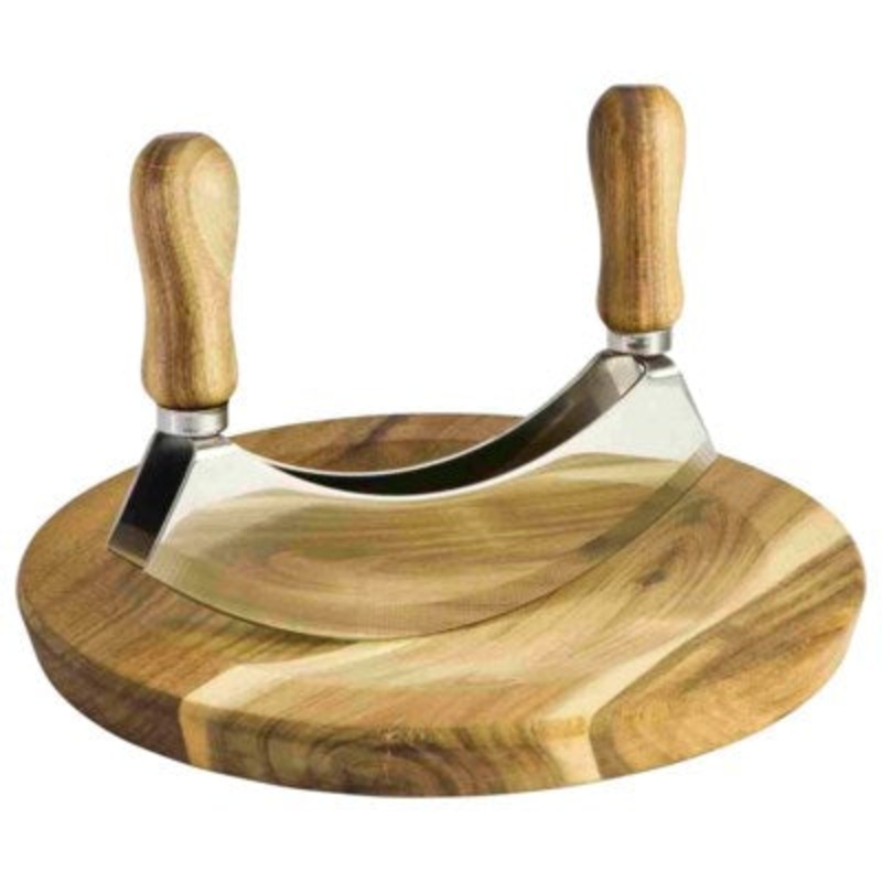 Acacia Wood Mezzaluna & Board Set