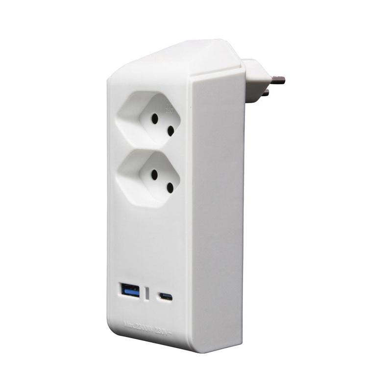 brennenstuhl Stecker & Kupplungen Abzweigstecker 2-fach drehbar bis 300 ohne Aufhnger mit USB Typ A und C