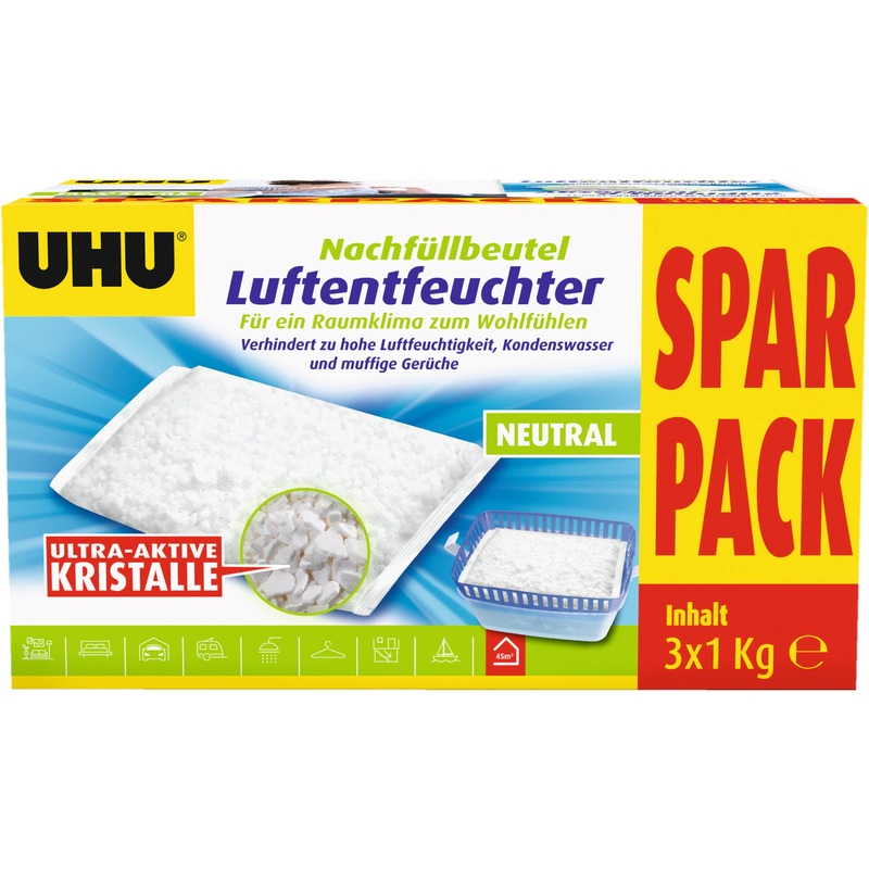 UHU Nachfllbeutel Luftentfeuchter Nachfllbeutel 3x 1 kg