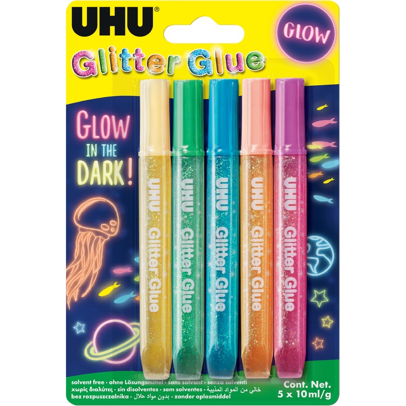 UHU Glitzerstifte Glitter Glue Glow 5x10ml