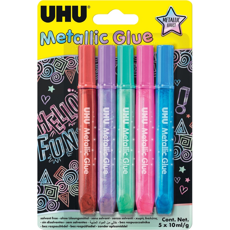 UHU Glitzerstifte Glitter Glue Metallic 5x10ml