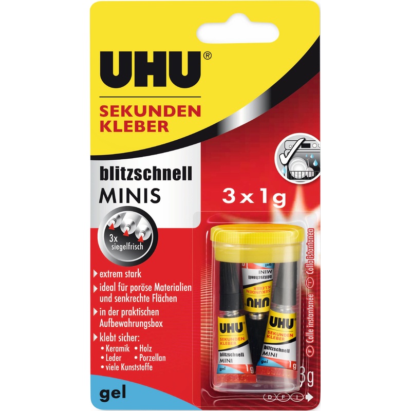 Uhu Klebstoff Sekundenk.Blitzsch.m2nis Gel 3X1G Blister