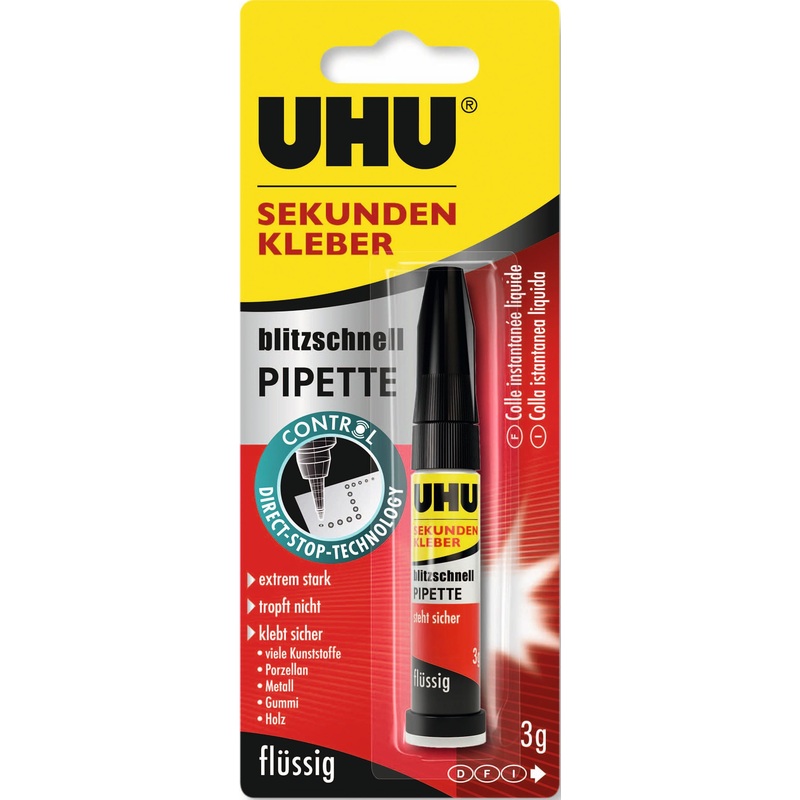 Uhu Klebstoff Sekundenkl.Blitzsch.Pipette 3G Blister