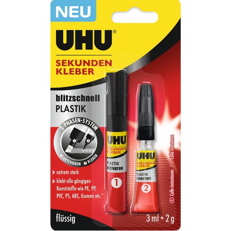 UHU Sekundenkleber blitzschnell Plastik flssig 2g+3ml