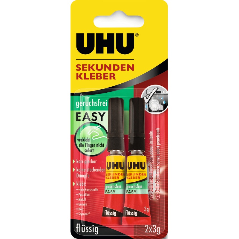UHU Sekundenkleber Sekunden Alleskleber EASY 2x 3g