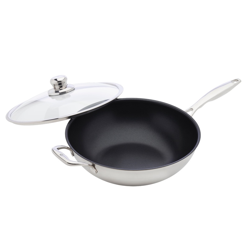 Swiss Diamond Wok mit Deckel XD Nonstick Clad Induktion - Inox  32 cm