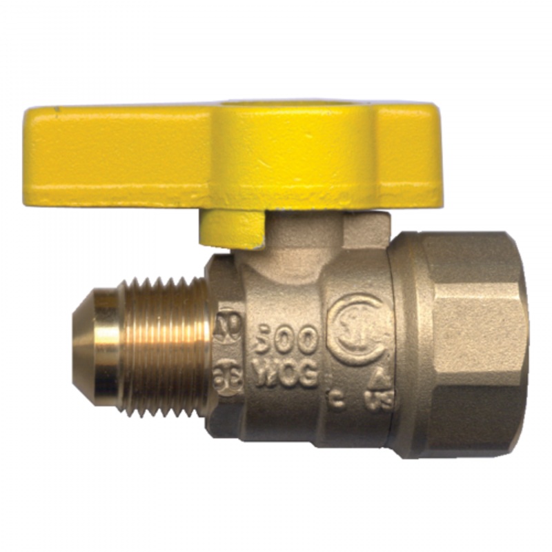 1/2" GAS COCK: 1/2" FEMALE PIPE 1/2" MALE FLARE - CSA APPROVED