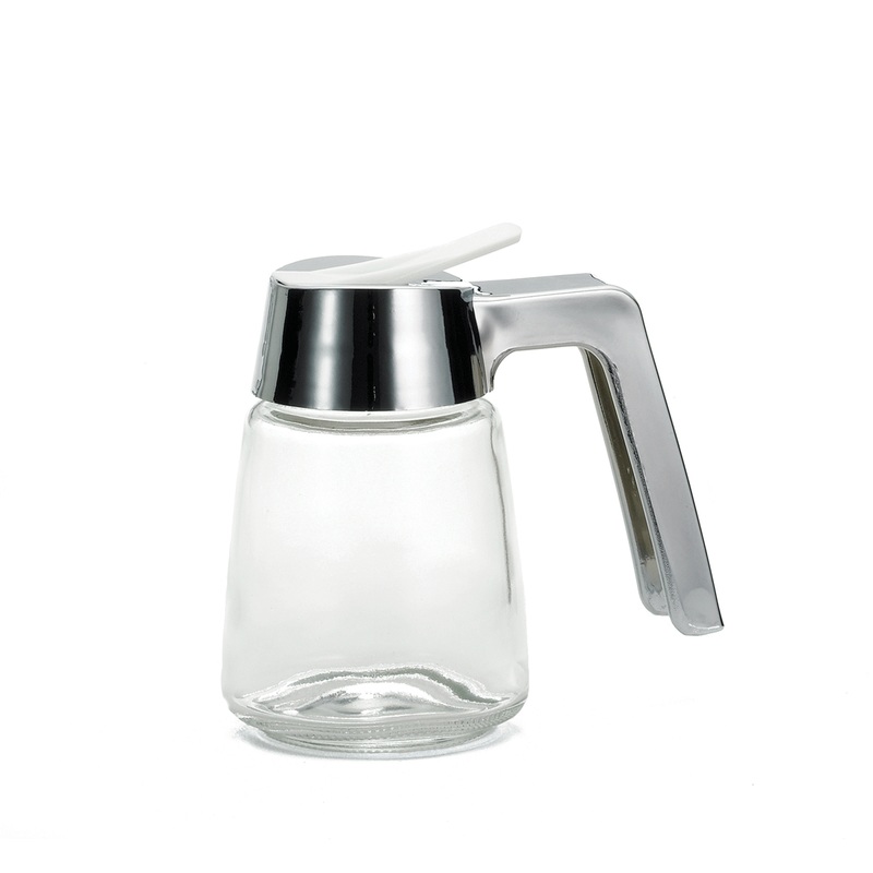 TableCraft Glass Syrup Dispenser, 8 oz, Chrome Top