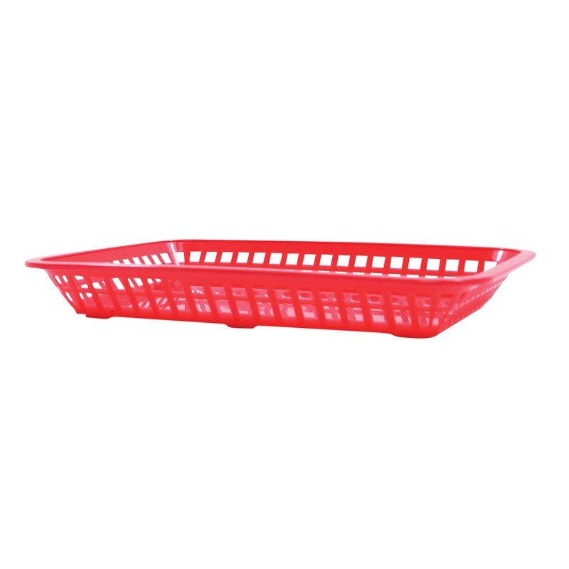 TableCraft Mas Grande Rectangular Platter Basket, 11.75" x 8.5" x 1.5", Red