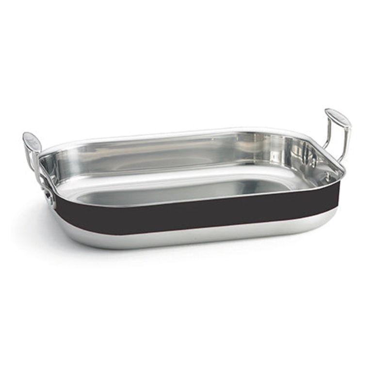TableCraft Tri-Ply Roasting Pan, 6 qt, Black/Stainless Steel