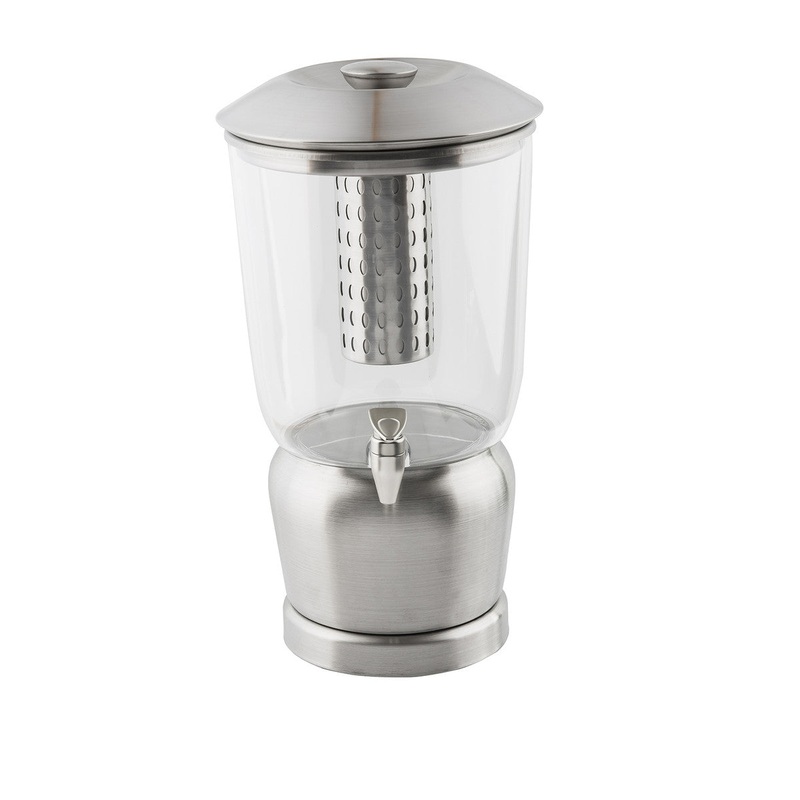 TableCraft Upscale Beverage Dispenser w Ice Tube, Stainless Steel/Clear
