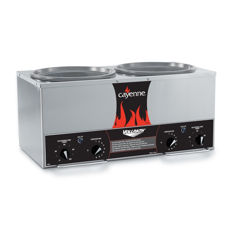 Vollrath 72028 Cayenne Round Heat 'N Serve Countertop Twin Well 7 qt Rethermalizer, 120V