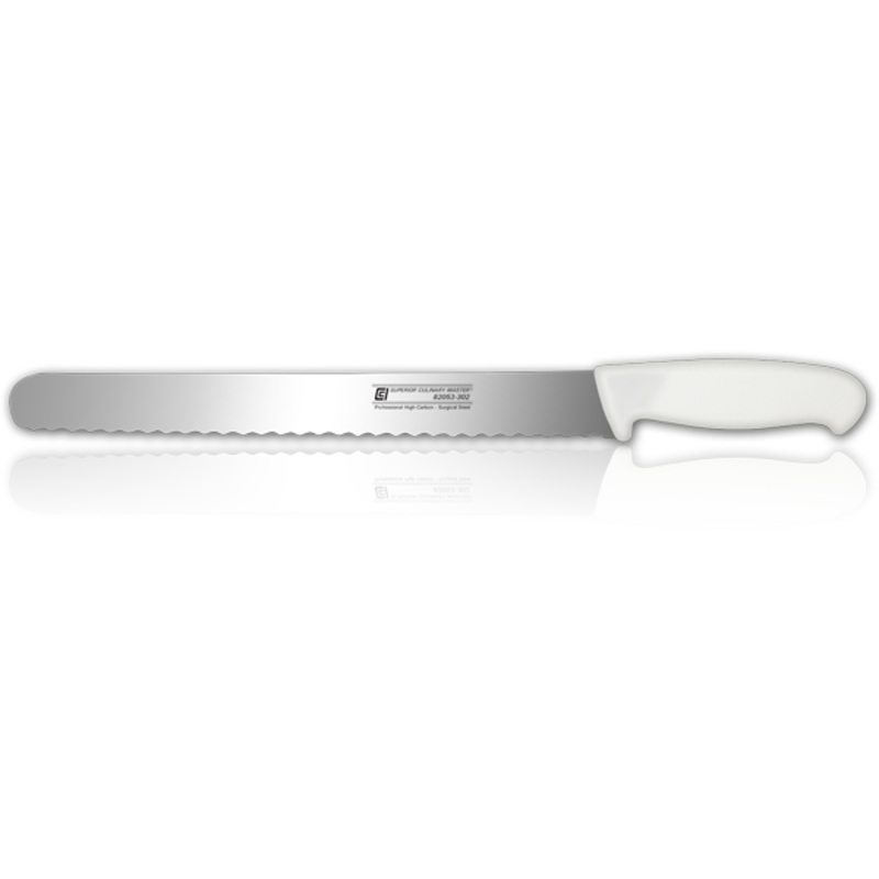 Canada Cutlery Scalloped Slicing Knife, 12", White Handle, FINAL SALE