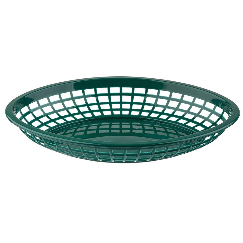 TableCraft Jumbo Oval Basket, 11 3/4" x 9" x 1 3/4", Green Plastic, FINAL SALE