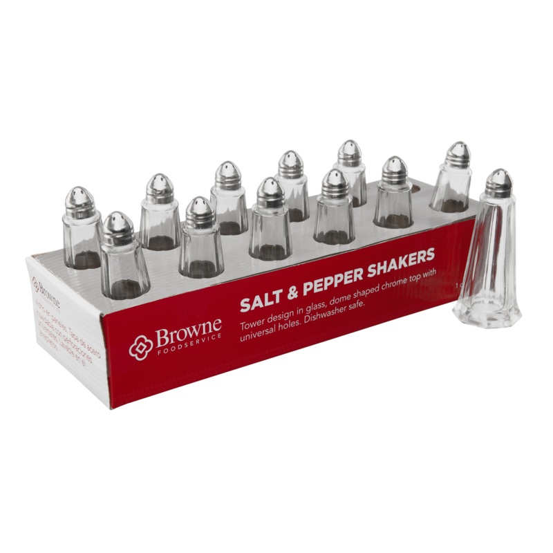 Browne Tower Salt & Pepper Shaker, 1 oz, Glass (12-pack)