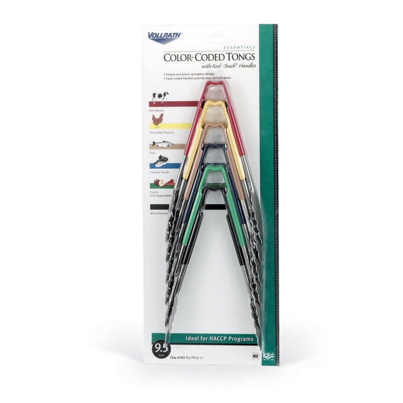 Vollrath Kool Touch Color-Coded Utility Tongs, 9.5", Multiple Colours (6-pack)