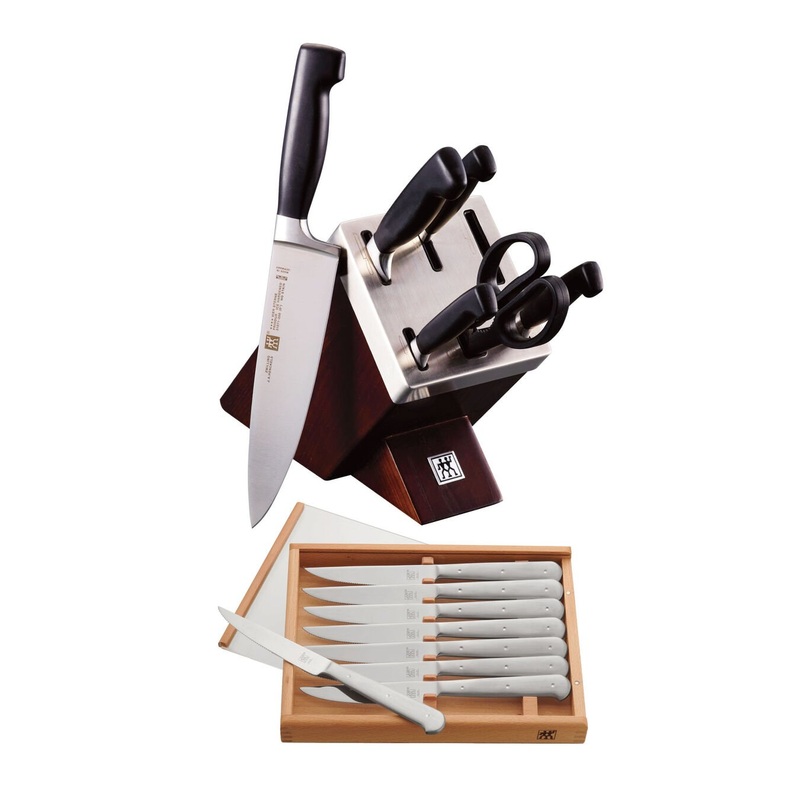 Zwilling Four Star 7 Piece Self Sharpening Knife Block Set w Bonus Steak Knives