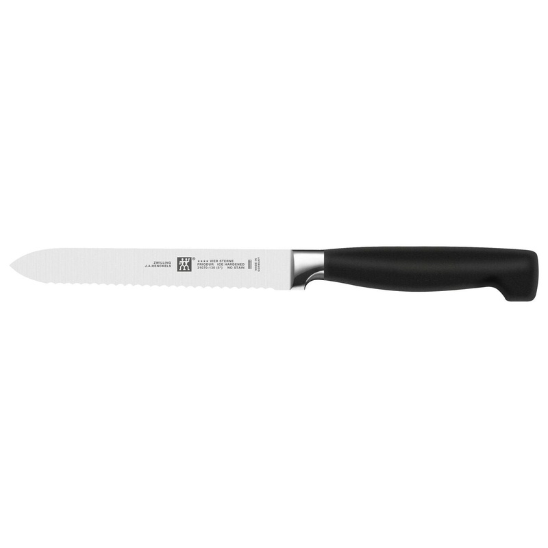 Zwilling Four Star Utility Knife, Serrated, 5", Black
