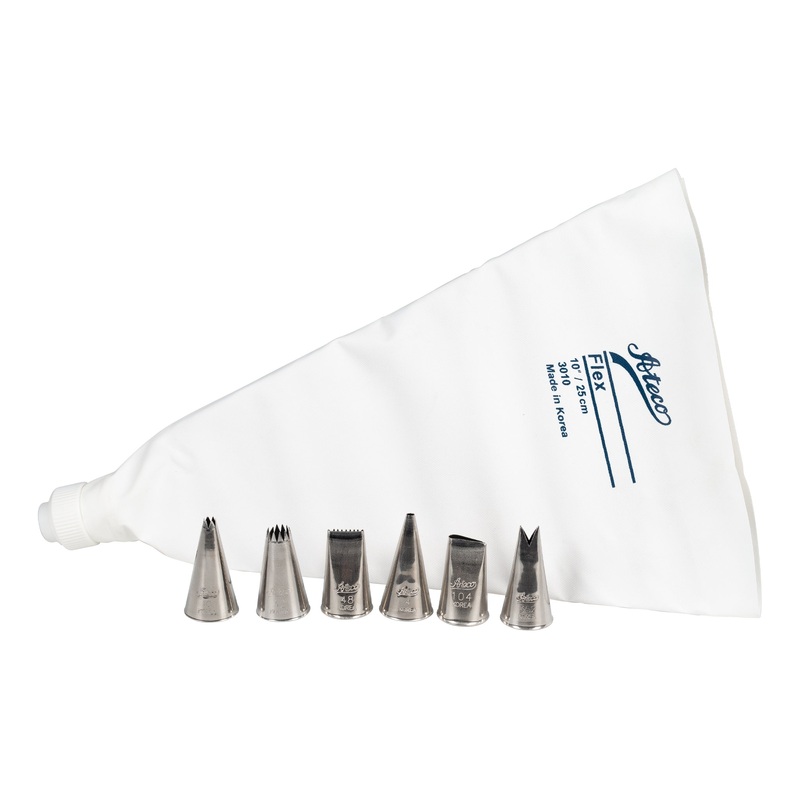 Ateco 8 Piece Piping Tip and Decorating Set with 10" Flex Bag