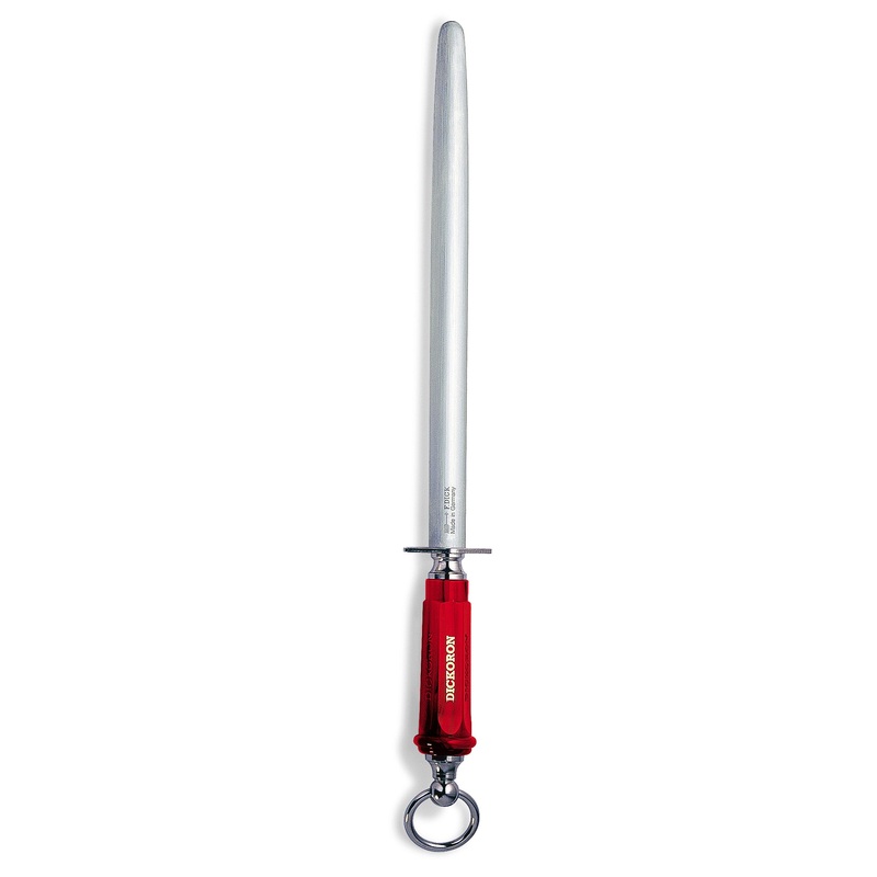F. Dick Dickoron Sharpening Steel, Classic Oval Sapphire Cut, 12", Red