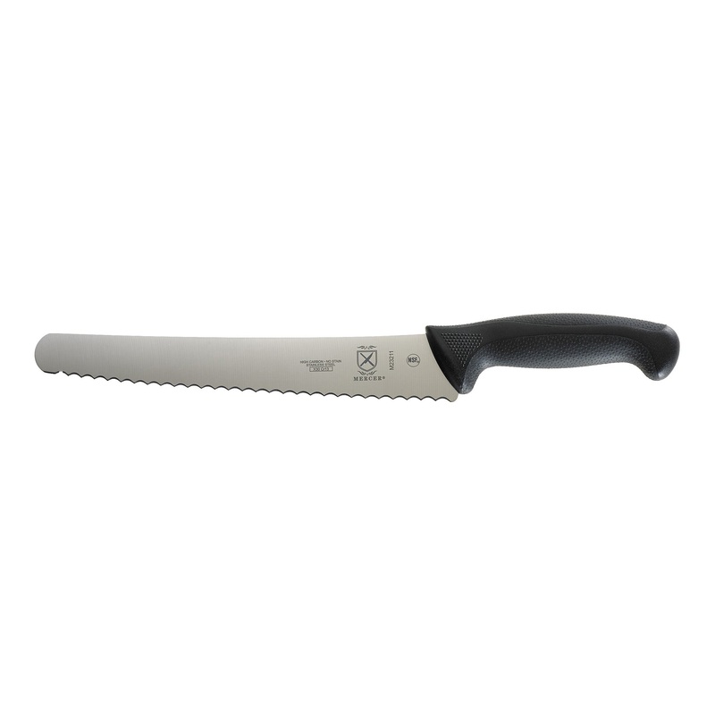 Mercer Millennia Left Handed Wide Bread Knife, Wavy Edge, 10", Black