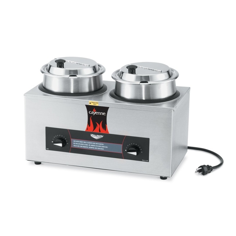 Vollrath 72040 Cayenne Round Heat 'N Serve Countertop Twin Well 4 qt Rethermalizer Package