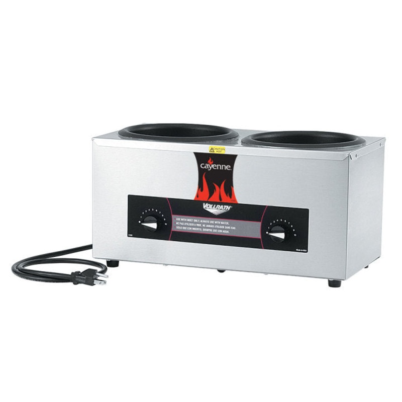 Vollrath 72045 Cayenne Round Heat 'N Serve Countertop Twin Well 4 qt Rethermalizer Package