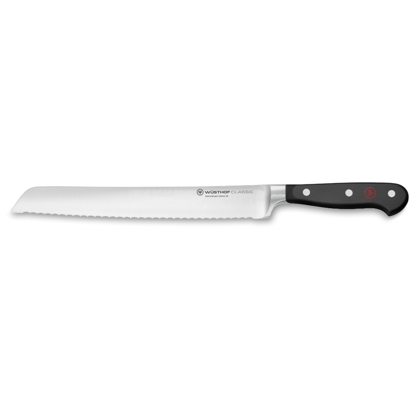 Wusthof Classic Bread Knife, Double Serrated Edge, 9", Black