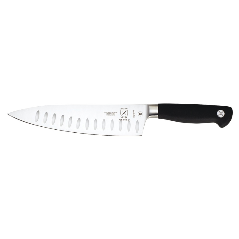 Mercer Genesis Chef Knife, Short Bolster Granton Edge, 8", Black