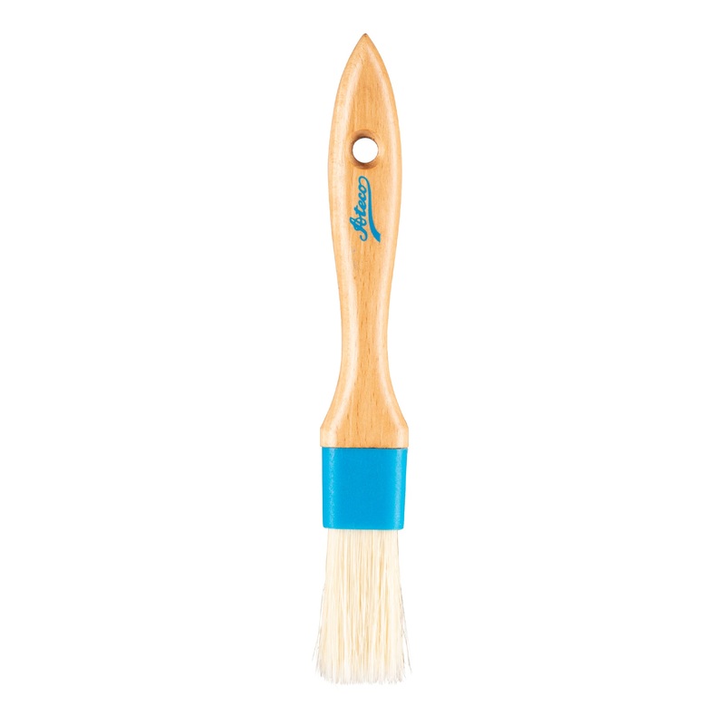 Ateco Flat Pastry Brush, White Natural Boar Bristles, Wood Handle