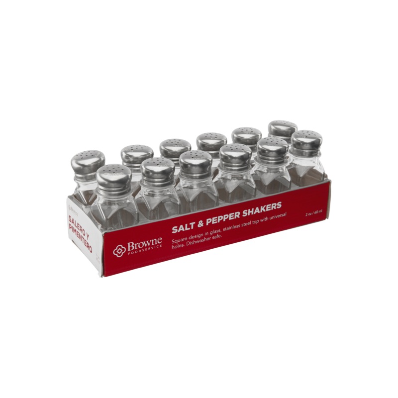 Browne Square Shaped Salt & Pepper Shaker, 2 oz, Glass, (12-pack)