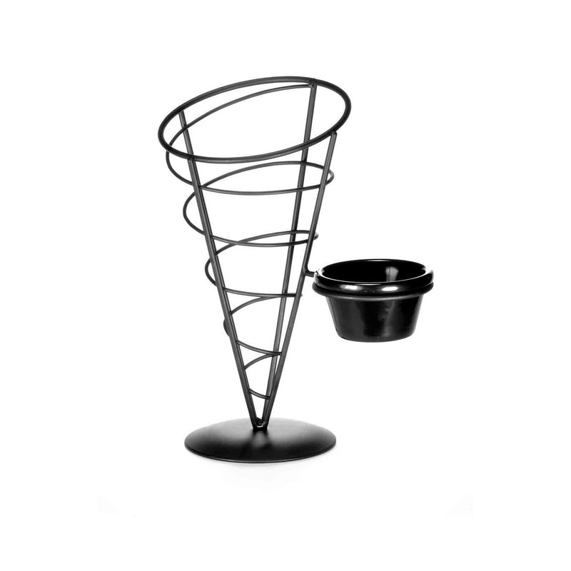 TableCraft Vertigo Collection Cone-Shaped Basket with Ramekin, Black, FINAL SALE