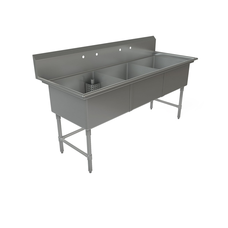 Tarrison TA-CDS315-KIT Triple Compartment Corner Drain Sink, 18" x 15" x 13" Bowl Size, Stainless Steel