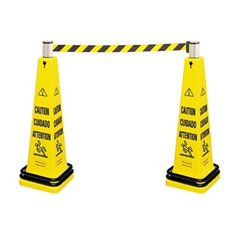 Rubbermaid Multilingual Floor Barricade System, English/French/Spanish, 36", Yellow, FINAL SALE