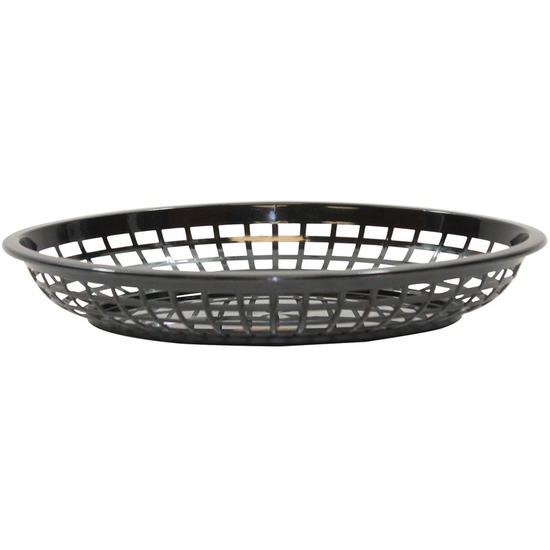 TableCraft Jumbo Oval Basket, 11 3/4" x 9" x 1 3/4", Black Plastic