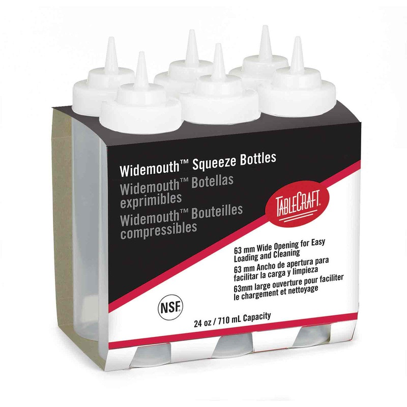 TableCraft WideMouth Squeeze Bottle, 24 oz, 2.8mm Tip Opening, Clear (6-pack)