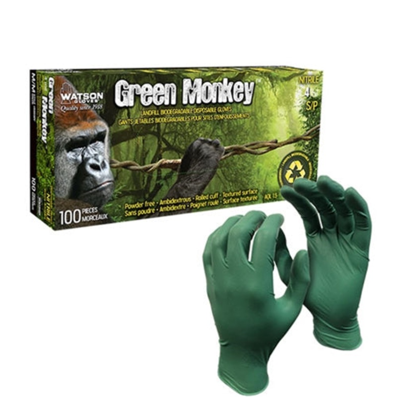 Watson Gloves Green Monkey Biodegradable Nitrile Glove, Small, Green (100-pack), FINAL SALE