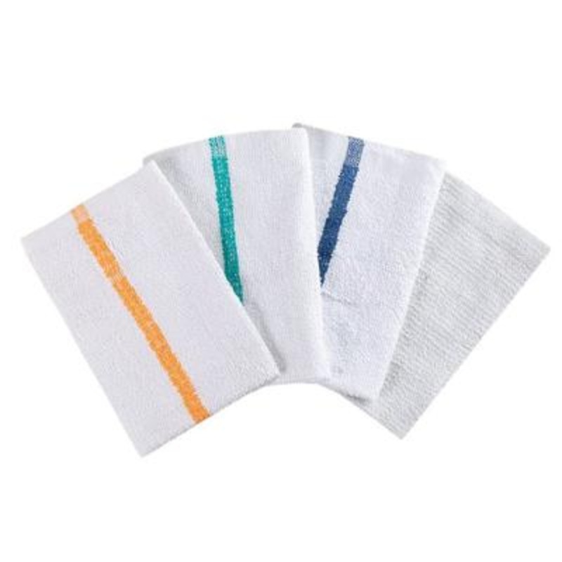 Winsham Bar Towel, 16" x 19", White with Green Stripe