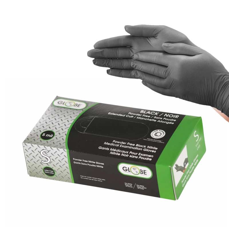Globe Nitrile Gloves, Powder-Free, 5 Mil Black (100-pack)