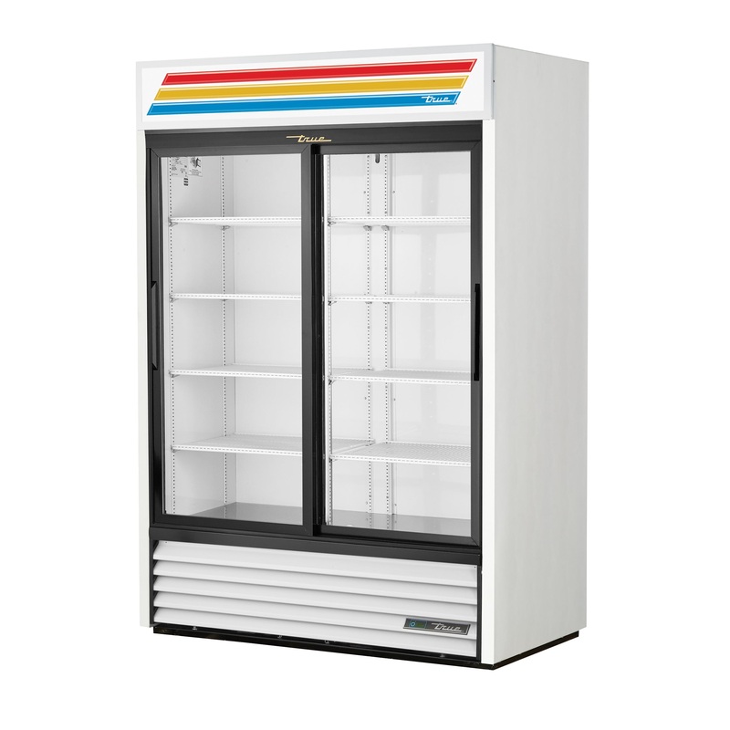 True GDM-47-HC-LD Glass Double Sliding Door Merchandiser Refrigerator, 47 CuFt, White