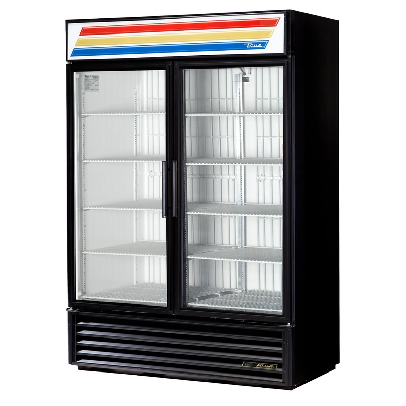 True GDM-49F-HC-TSL01 Glass Double Swing Door Merchandiser Freezer, 49 CuFt, Black
