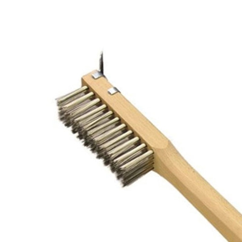 Felton Brushes Large Handled BBQ Brush with Scraper, 20", Wood/Stainless Steel