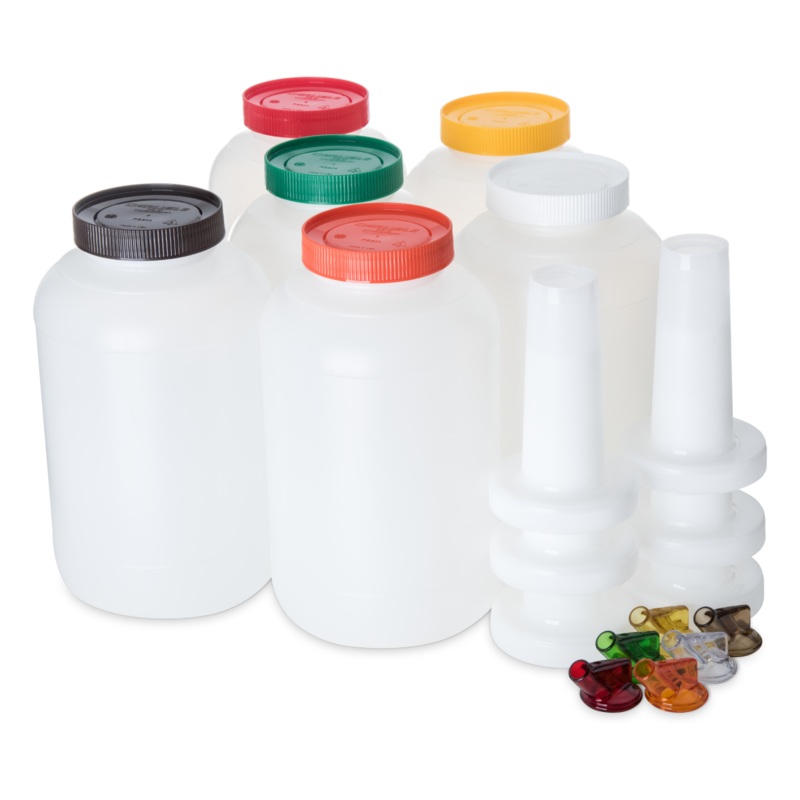 Carlisle Stor N' Pour Complete 4 Piece Pourer, 128 oz, Assorted Colours